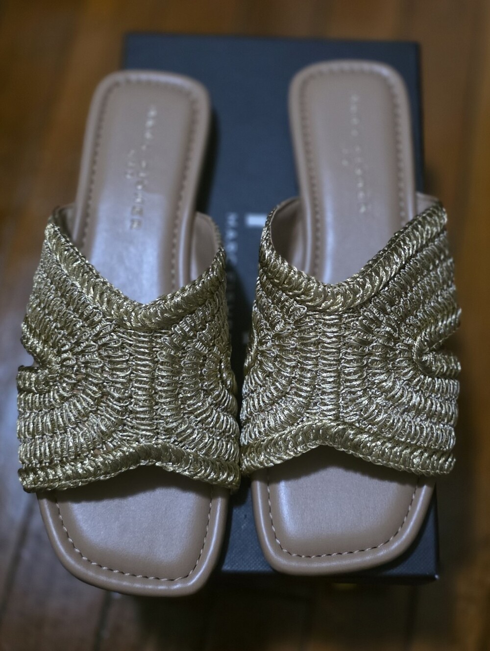 Marc Fisher LTD Woven Metallic Slide Sandals in Gold - Women